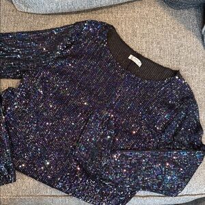 Free People Shimmering Black Sequin Top